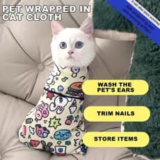 Envoltório Autoadesivo para Gatos, Saco de Isolamento de Solução de Injeção com Cortador de Unhas, Limpeza de Orelhas, E