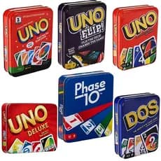 Jogos Originais Mattel Party Uno Caixa De Metal Clássico Flip Wild Dos Deluxe Diversão Rápida Cartão De Mesa Brinquedos