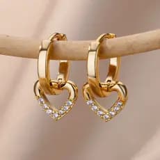 Brincos de Coração Oco Femininos, Material de Aço Inoxidável, Tendência 2024, Zircônia Cúbica, Casamento, Casual