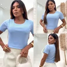 blusa cropped de manga curta de alta elasticidade no ribana