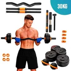 Kit 30kg Halter Barra Anilha Musculação Academia Ajustável