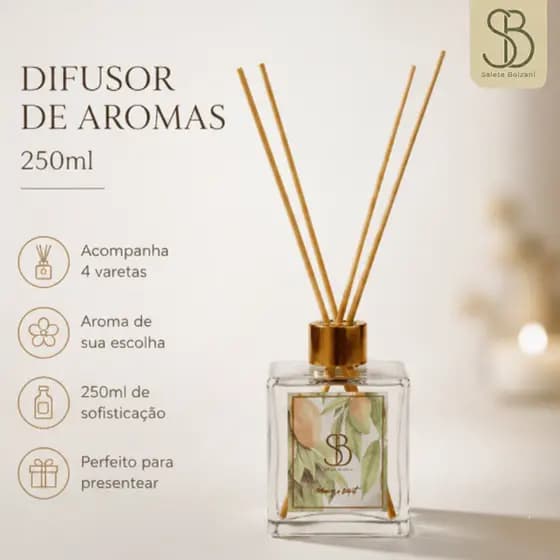 Difusor Aromatizador + Varetas + Essência Vidro 250ml Ambiente Quarto Sala Lavabo Luxo Decorativo