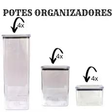 Jogo com 12 potes herméticos, 4 grandes, 4 médios e 4 pequenos