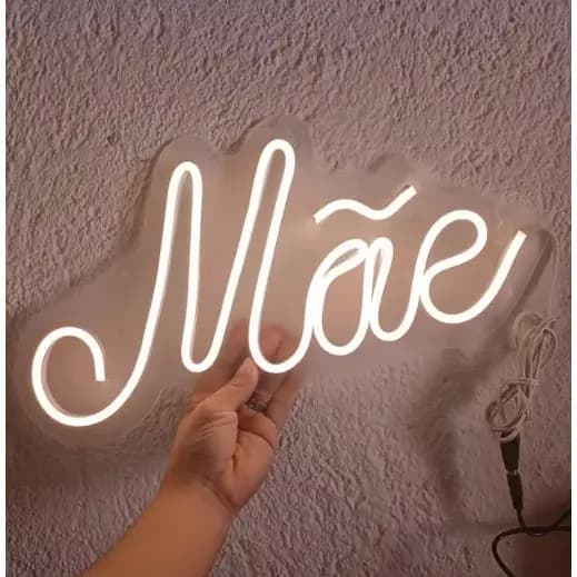 Letreiro Neon LED Acrílico 'Mãe' Presente Decoração Quarto e Sala Bivolt 110/220