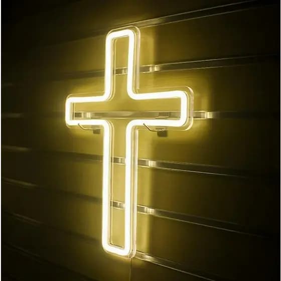 Cruz Neon LED 50cm Iluminação Decorativa Religiosa Moderna Igreja | Luz Suave e Design Minimalista