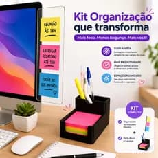 Kit Organizador para Monitor + Porta Bloco de Notas e Canetas  | Home Office e Escritório | Organizador de Mesa