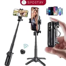 Mini Bastão de Selfie Tripé Retrátil  para Lives Com Luz LED Controle Remoto, Rotação 360°