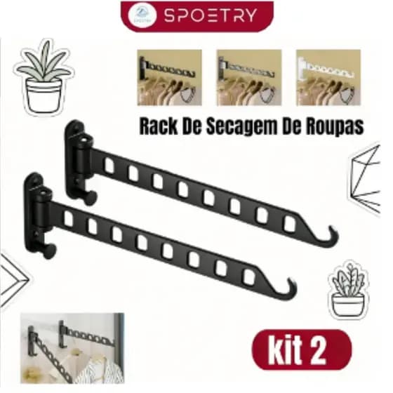 Kit 2 Suporte Cabide Para Roupas de Parede Dobrável para Secar Roupas ,Roupa de Ajustável  180°