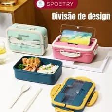 Bento Box de Material Palha de Trigo - Plástico BPA Livre - Marmita com Colher，Hashi  para Estudantes