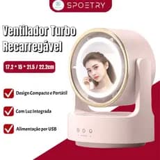 Ventilador Turbo Recarregável Portátil 6000mah com Maquiagem de espelho Para Viagem e casa