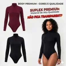 Body Manga Longa Feminino Suplex Premium Gola Alta Fecho Duplo