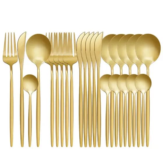 Kit 24pçs Jogo de Talheres Aço Inoxidável - Dourado e Prata para Uso em Casa e Festas