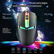 Mouse Gamer Óptico com Fio RGB - 3200 DPI, Ergonômico para PC e Videogame
