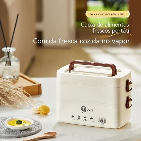 Marmita Elétrica Dupla Camada 1.2L 220V - Aquecimento Rápido, Aço Inoxidável 304, Ideal para Trabalho/Faculda