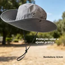 Chapéu de Sol Aba Larga para Pesca, Proteção UV, aba de 8,5cm, com corda antiqueda ajustável, tecido leve respirável,