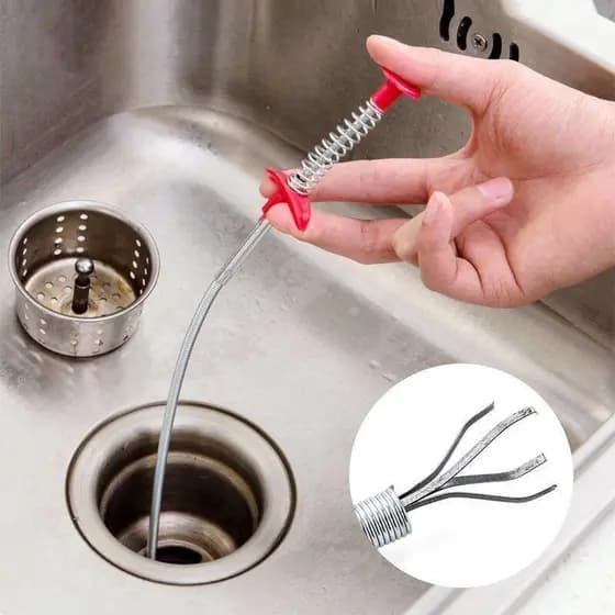 Desobstrução de esgoto com alça de garra para limpeza de canos de cozinha e banheiro