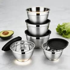 Kit 3 Tigelas de Aço Inoxidável - Tampas Herméticas para Salada e Armazenamento de Alimentos