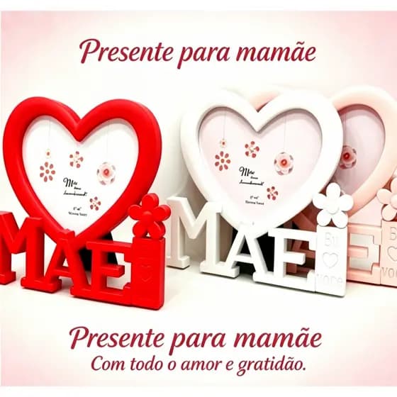 Porta Foto Coração Presente para Mamãe, Decoração com Frase de Amor e Gratidão