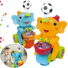 Elefante Baterista Infantil Toca Tambor Equilibrista Bate E Volta Com Led Bolinha Que Flutuam