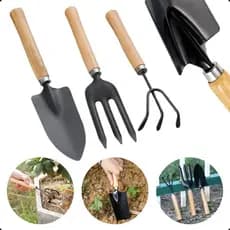 Kit Jardinagem Planta 3 Peças Conjunto Garfo Transplantador Cultivador Madeira Vaso Horta Cultivo