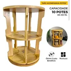 Suporte Porta Temperos P/ Condimento Giratório Bambu Organizador Suporta 10 Posições de Cozinha Copa