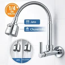 Torneira Flexivel Gourmet Pia 1/4 de Volta 360° Jato Chuveirinho Palito Bancada Cozinha Parede 1/2"