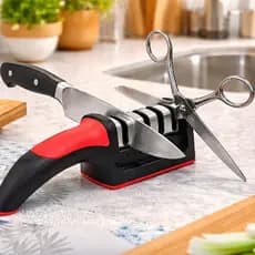 Amolador Afiador De Facas Manual Em Aço Inox Com 4 Afiadores Emborrachado Profissional