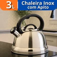 Chaleira Inox com Apito Sonoro Elétrico Fogão 3L Agua quente chimarrão chá matte café