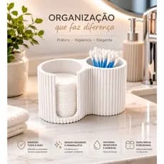 KIT Porta Algodão e Cotonete Organizador Banheiro Moderno Decoração Premium Branco Preto