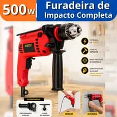 Furadeira Impacto Completa Parede Fura Madeira Aço Concreto 220v 500w Schulz