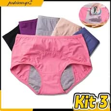 Kit 3 Calcinha De Algodão Cintura Alta Cotton De Algodão Absorvente Confort Período