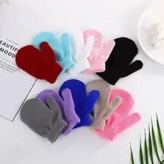 Kit De Luvas De Lã acrílica Cor Liso Infantil Bebe 0-12 Meses e 1-3 Anos e 3-5 Anos e 5-8 Anos