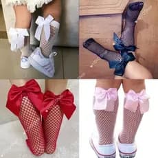 Meias Arrastão 3/4 Infantil Com Laço Moda Blogueira Mini Diva 4 meses a 12 anos Tamanho unico