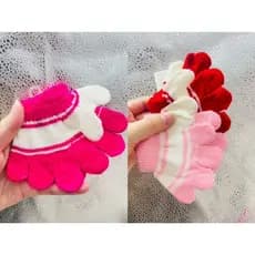 Kit 3 pares luvas infantil de trico com dedo padrão listrado 0-12mes e 1-3anos e 3-5anos