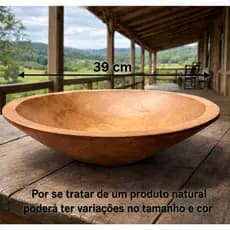 Gamela redonda grande, 39cm diâmetro, madeira maciça, rústica, muito resistente, churrasco