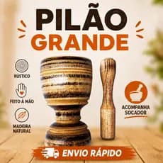 Pilão G de Madeira 20cm – Acompanha Socador. Ideal para temperos e receitas artesanais!