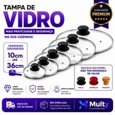 Tampa de Vidro Temperado Tampa Para Panela Avulsa Universal Borda Inox Com Saída de Vapor 10 a 36cm