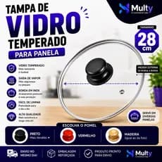 Tampa de Vidro Temperado 28cm Panela Avulsa Universal Borda Inox Com Saída de Vapor