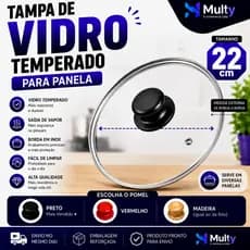 Tampa de vidro temperado 22cm, com saída de vapor e borda em aço inox