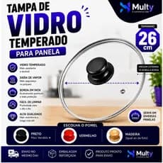 Tampa de vidro temperado 26cm, com saída de vapor e borda em aço inox