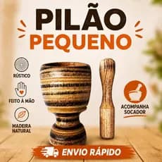 Pilão Pequeno de Madeira 13cm com socador rústico resistente tempero