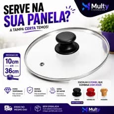 Tampa panela vidro diversos tamanhos universal borda inox puxador preto madeira vermelho