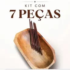 Kit 7 peças caiacão gamela com 6 garfos em madeira para petisco churrasco frios rústico artesanal