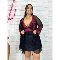 Robe Feminino Plus Size Bicolor Tule Renda Bicolor Hobby Luxo Sensual Dormir  Linha Premuim