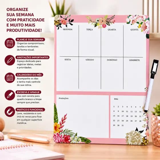 Planner Magnético de Geladeira Organizador de Tarefas