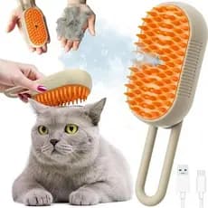 Escova Vapor 3 em 1 Elétrica p/ Cães e Gatos - Remove Pelo Massagem Pente p/ Pelos