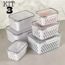 Kit 3 Potes Cesto Organizadores Para Geladeira Alimentos Vegetais Cozinha