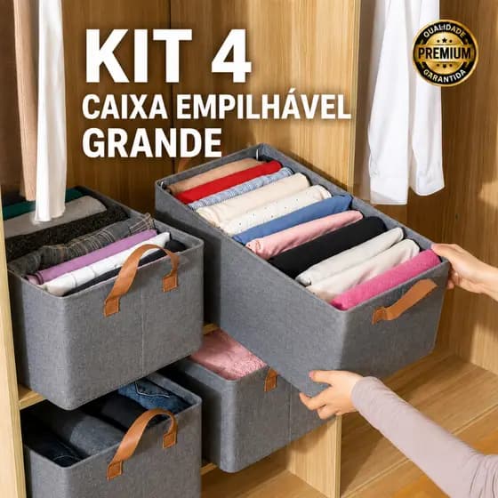 Kit 4 Caixa Organizador de Roupa Multiuso Dobrável de Tecido para Guarda Roupa Tamanho Grande