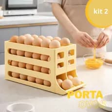 Kit 2 Porta Ovos Organizador com Suporte Rolante 4 andares