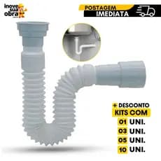 SIFAO FLEX SANFONADO BRANCO PRETO CROMADO PIA/TANQUE UNIVERSAL 70CM